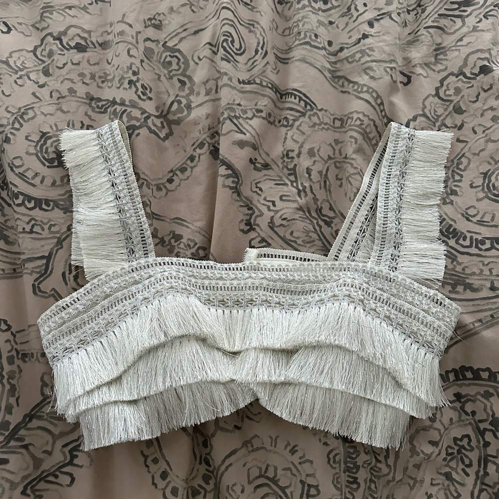 PatBO White Fringe Crop Top & Mini Skirt Set - Picture 11 of 13